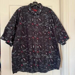 METV SVENGOOLIE Button Up Short Sleeved Shirt Black 3XL Chicken Thrower